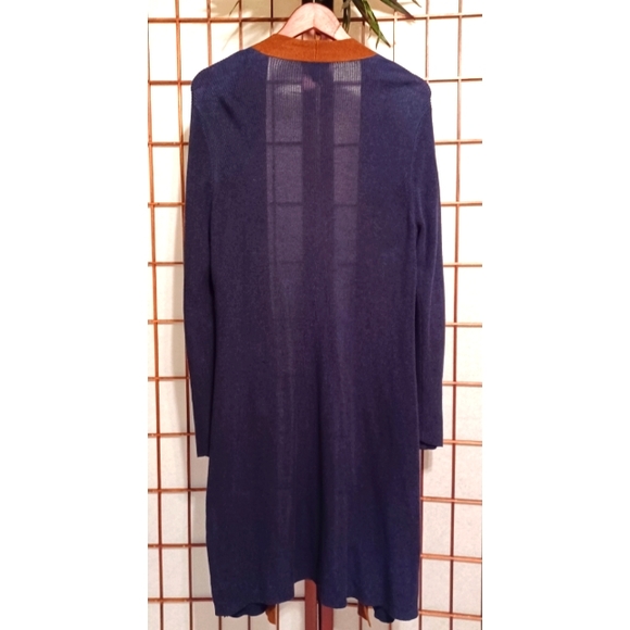 Eileen Fisher Slit Side Tencel/Silk-Blend Long Cardigan - Navy Blue/Brown - Picture 10 of 16